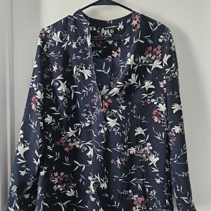 Hilary Radley Floral Blouse - Navy and Pink